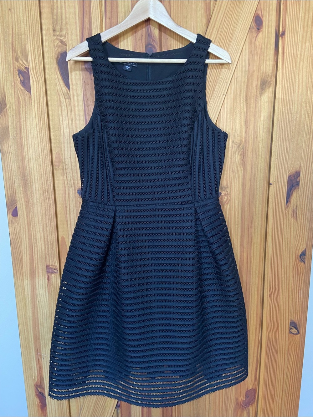 Metaphor Black Sleeveless Textured Fit & Flare Mini Dress with pockets